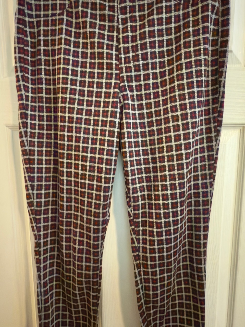Vanilla Star Burgundy and White Windowpane Plaid Cropped Pants